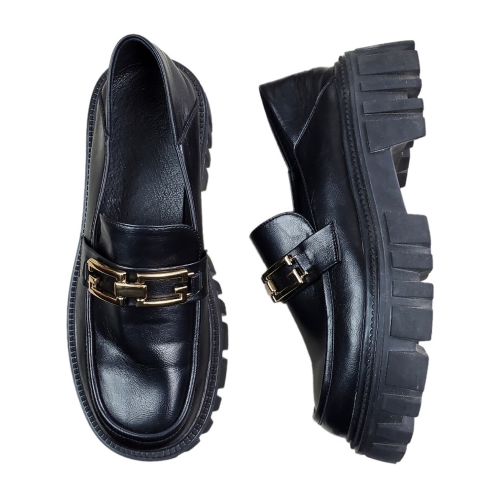 Beautiful chunky platform loafers with chain embellishment